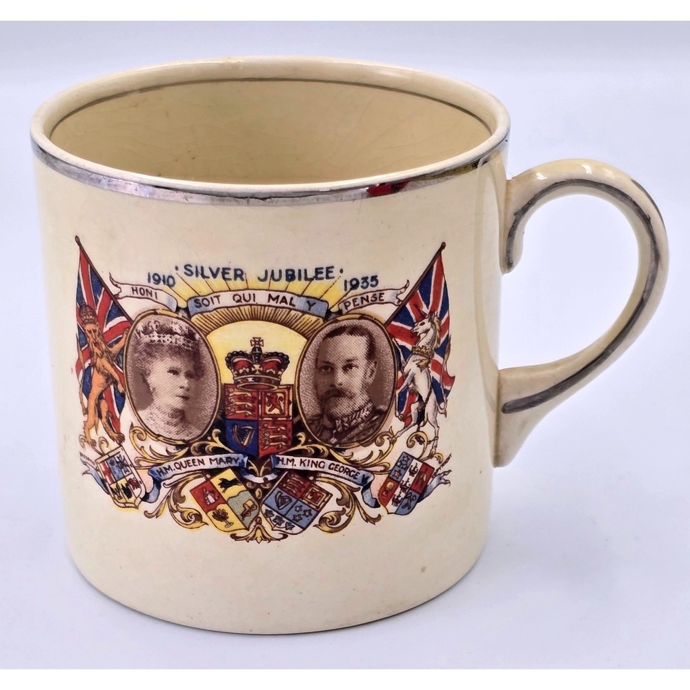 Coronation Works Vintage King George Queen Mary Silver Jubilee Commemorative Mug